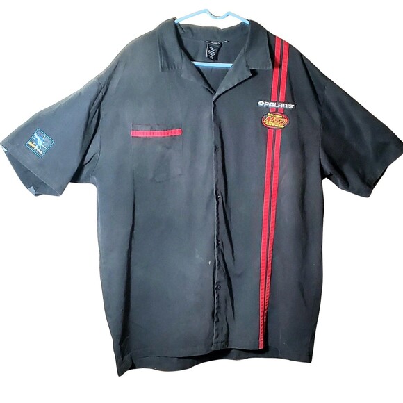 Polaris MSD Racing Black Mechanic Work Shirt XXL Short Sleeve Button Front Men - Picture 1 of 10
